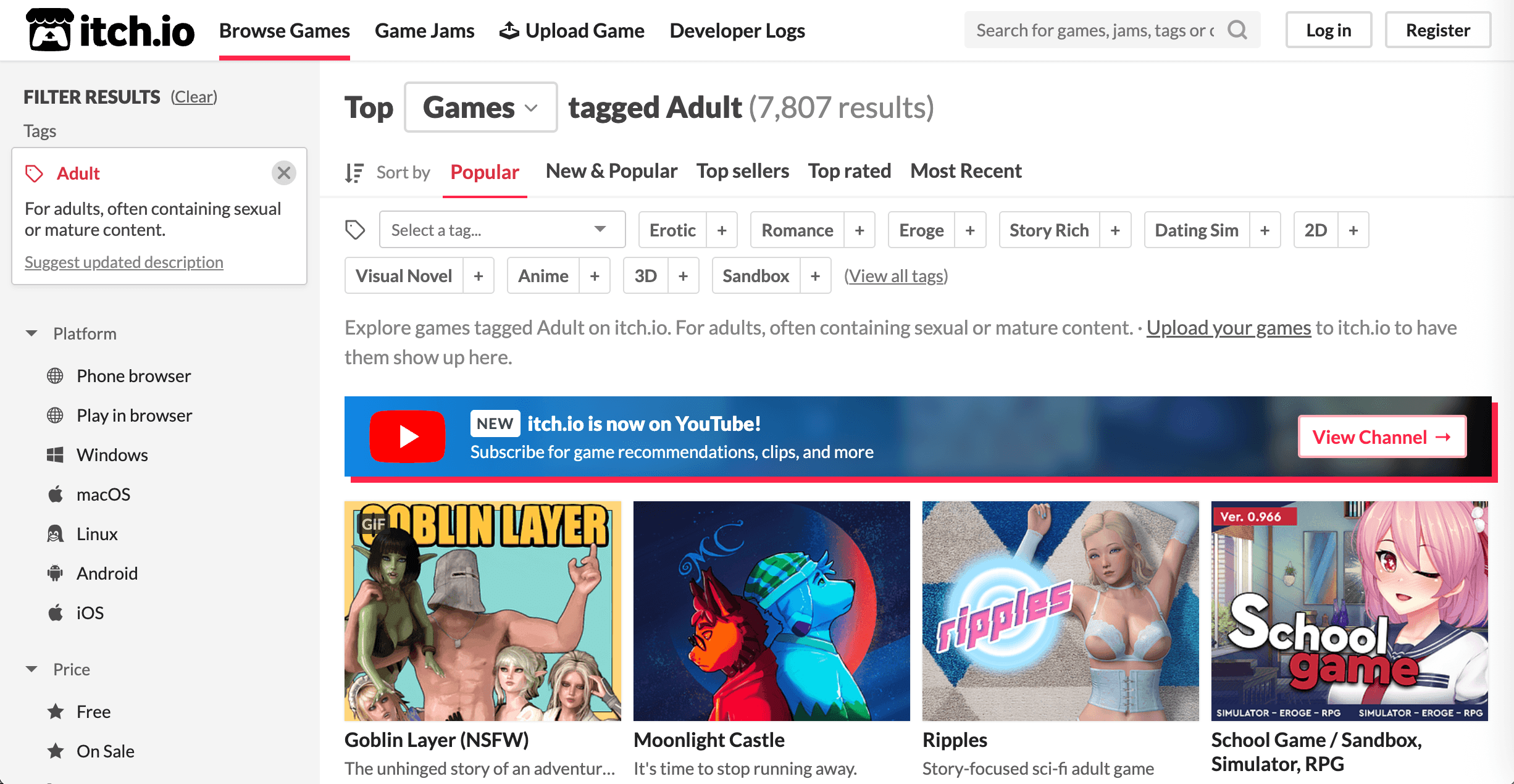 Itch.io Adult Games preview